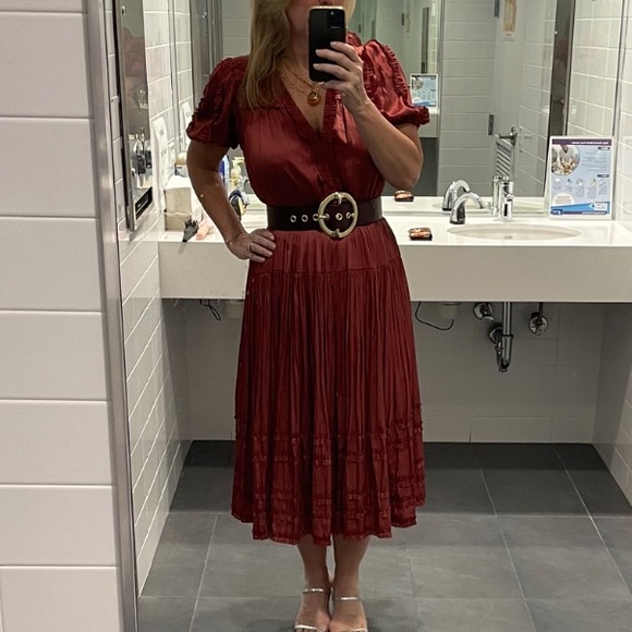 🌟Ulla Johnson Rose plissé-satin Midi Dress - Picture 10 of 12